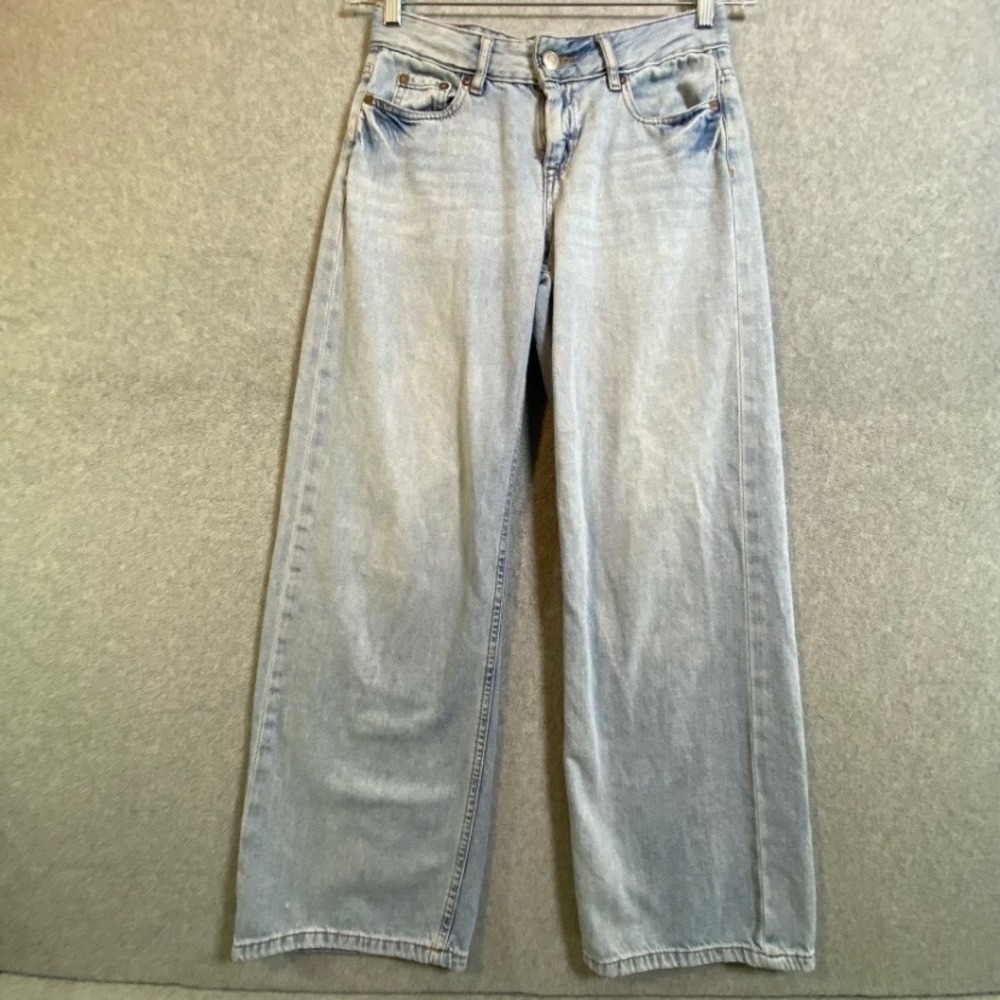 Aeropostale Baggy Wide Leg Jeans Women 00 Short Light Wash High Rise Flaw GUC